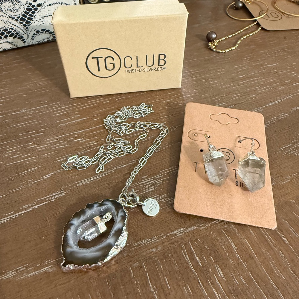 Twisted Silver Necklace and Earring Set